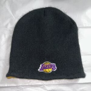 Vintage LA Lakers NBA Vintage Logo Knit Hat Black Yellow One Size